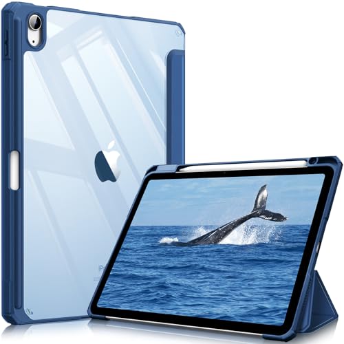 Fintie Hybrid Hülle für iPad Air 11 Zoll M4/M3/M2 (2026/2025/2024), iPad Air 5./4. Gen (2022/2020) 10,9 Zoll, mit Stifthalter, stoßfeste Schutzhülle mit transparenter Hartschale, Navy