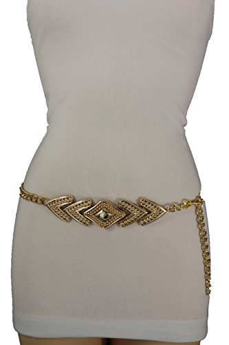 TFJ Women Fashion Metal Chains Belt Hip High Waist Gold Long Buckle Plus Size M L Xl