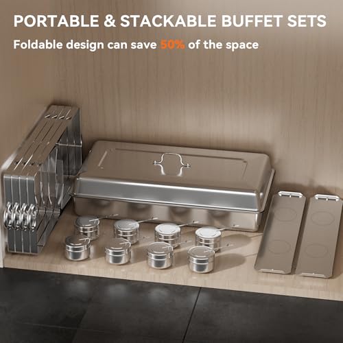 Narra 4 Pack Chafing Dishes for Buffet, 9QT Stainless Steel Catering Chafer,Multi-Size Buffet Servers,Foldable Rolled-Edge Food Warmers for Party,Wedding,Birthday(Full & 1/2 & 1/3 Size Food Pan)