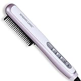 KINGDOMCARES Hair Straightener Comb Brush PTC Ceramic Heating Straightening Curling Anti Scald Static Flat Plates Irons Comb Finish All in 1 Electric Hair Curler 3 Level Control Iron Brush Purple