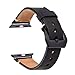 Compatible with Apple Watch Band 42mm 44mm, Genuine Leather iWatch Strap with Black Metal Clasp Buckle for Apple Watch Series 4 (44mm) Series 3 2 1(42mm) Sport Edition (Black with Black Adaptor)