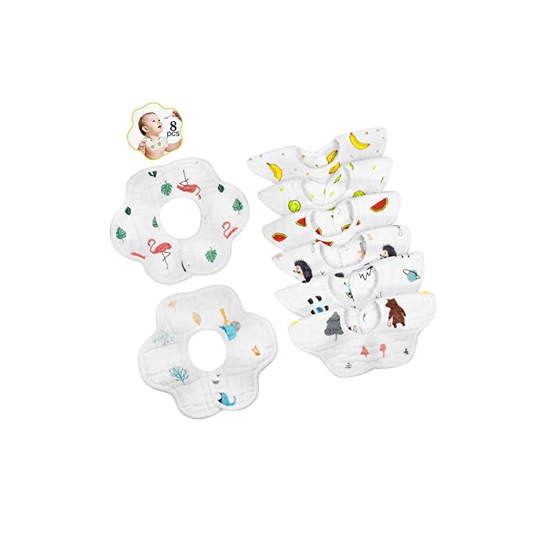 8-Pack 360° Rotate Organic Cotton Baby Bibs, Newborn Muslin Bibs For Teething And Drooling,Unisex Baby Bibs For Toddler…