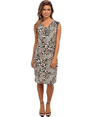Calvin Klein Women's Sleeveless Dress With Faux Leather Shoulder