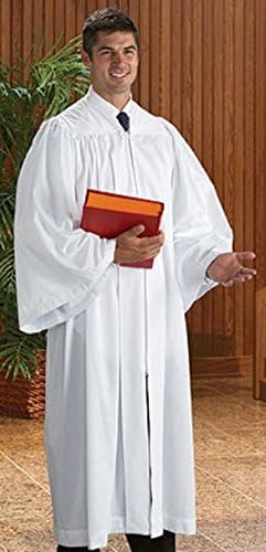 White Pastor's Baptismal Gown Fabric Resists Wrinkling.