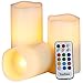 VonHaus Electric Candles - 3 x Flameless Battery Operated Real Wax Pillars - 12 LED Color Settings, Remote Control & Timer (Ivory Color)