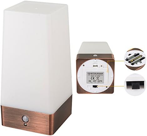 CONSTANCE PIR Motion Sensor Led Night Light Table Lamp Battery Operated Portable Lighting For Bedroom Children's Room Hallway Outdoor Tent On/Auto/Off(Square)