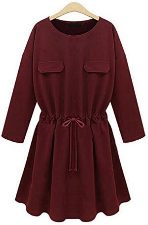 New Womens Fashion Slim Fit Long Sleeve Round Collar Cocktail Ball Gown Dress (XX-Large, Wine Red)