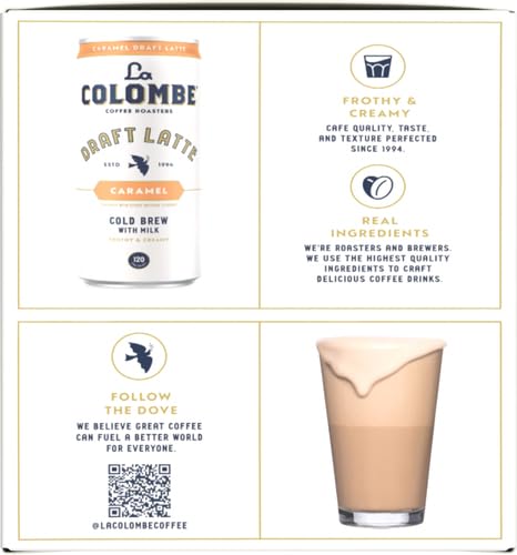 LA COLOMBE CARAMEL DRAFT LATTE – 9 FLUID OUNCE, 4 COUNT – COLD-PRESSED ESPRESSO AND FROTHED MILK + REAL CARAMEL – MADE WITH REAL INGREDIENTS – GRAB AND GO COFFEE