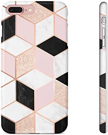 Obbii Case for Girls Rose Gold Pink Black Geometric Marble Desgin Slim TPU Flexible Soft Silicone Protective Durable Cover Case Compatible with iPhone 8 Plus/7Plus /6 Plus/6S Plus