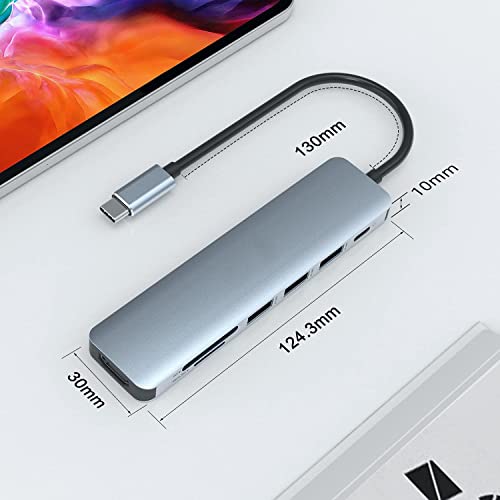 Adaptador Hub USB C, 7 en 1 con Salida HDMI 4K, Compatible con computadoras portátiles y Otros Dispositivos Tipo C (Lector de Tarjetas PD TF 100W)