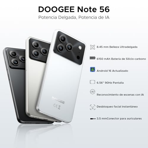 DOOGEESmart Note56 Android 16 Telefono Movil Libres, 6150mAh 24GB+ 64GB/2TB Smartphone, Octa Core Telefonos Moviles HD+ 6,56", Cámara 8MP Teléfono Móvil, Gemini AI/Dual SIM/Face ID/GPS/OTG/Widevine L1