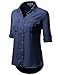 H2H Womens Casual Chiffon Blouse Short Rolled Up Sleeve Top Shirts With Chest Two Pocket