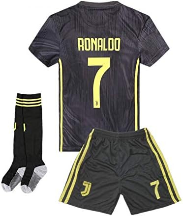 AYCJK33 Juventus Ronaldo #7 Kids/Youth Away Soccer Jersey & Shorts & Socks 2018-2019 Black
