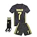 AYCJK33 Juventus Ronaldo #7 Kids/Youth Away Soccer Jersey & Shorts & Socks 2018-2019 Black