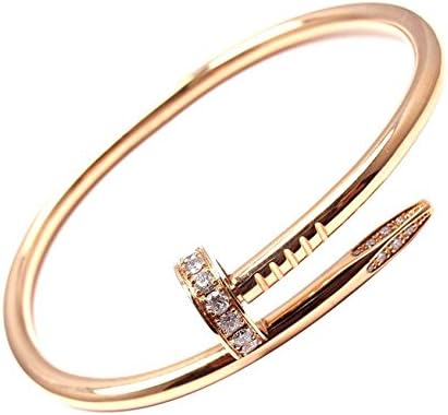 L&H Jewelry - Women's Gold Color Stainless Steel Nail Love Bangle Bracelet with CZ inlaid - Free Gift Box Included