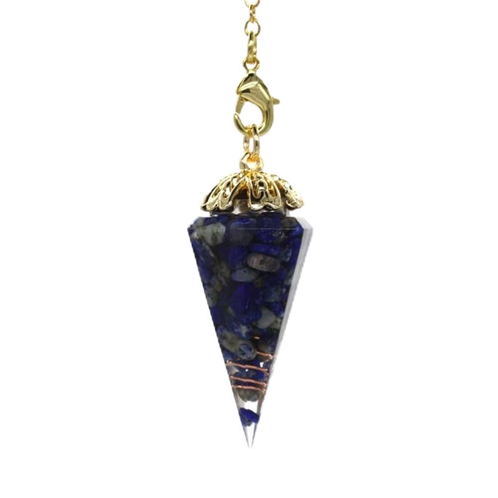 WOWDECOR Dowsing Crystal Pendulum Hexagonal Cone Point Pendant, Crystal Stone Cut Necklace Pendant Chakra Faceted Gemstone for Scrying Healing Divination Wicca Crystal Therapy (Lapis Lazuli)