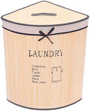 ShawsDirect Bamboo Large Corner Collapsible Laundry Basket with Lid and Removable Lining (Cream)
