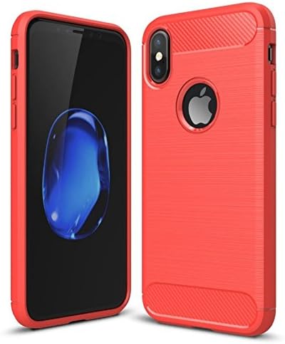 iPhone X (10) Case - AirPower Compatible - Carbon Fiber Bumper Case - Low Profile - Soft Gel TPU Cover Shell Skin [Supports Wireless Charging] [Slim Fit] [Ultra Thin] (Red)