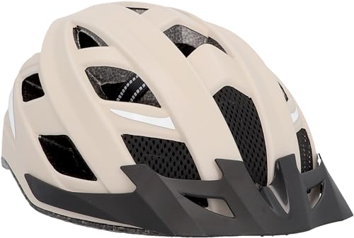 Fischer Erwachsene Fahrradhelm, Radhelm, Cityhelm Urban Plus Dallas, S/M, 52-59cm, beige, mit integriertem LED-Rücklicht