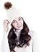 Simplicity Women's Knit Slouch Winter Hat With Pom Pom - Fleece Lined Skull Beanie, White