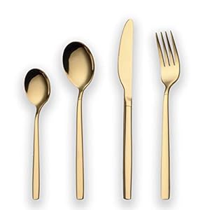 Berglander Juego de cubiertos con baño de oro, 24 piezas, 24 piezas Juego de cubiertos, juego de cubiertos, servicio de 6 (oro brillante)