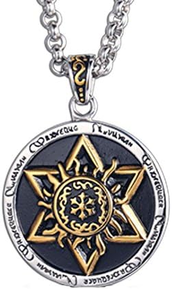 XIEXIE Men's Punk Style Pendant Charm Necklace 316L Stainless Steel Retro Carving Six-pointed Star Jewelry , one size