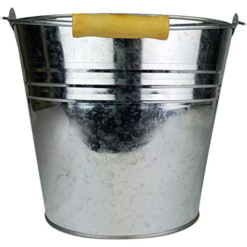 Large 2 Gallon Metal Bucket (3 Pack) Pail Tins Silver W/wood handle for Gifts Basket, Ice, Beer or Candy - 10.5" x 9" x 7.5"