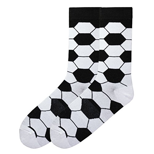 K. Bell Men's Playing Around Sport Novelty Crew Socks, Soccer (Black/White), Shoe Size: 6-12