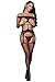 Jelove Women Sexy Crotchless Fishnet Bodystocking Striped Bodysuit Lingerie Set (Black-1)
