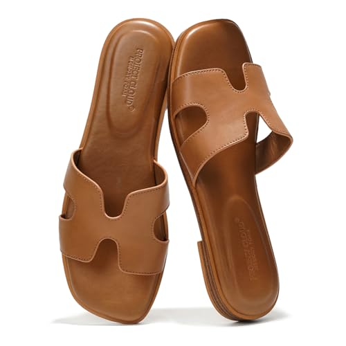 Project Cloud 100% Genuine Leather Sandals for Women 2026 - Fashion Flat Womens Sandals with Memory Foam Insole Slides Sandals Women Footwear - Mules Women's Sandals (Jannel)