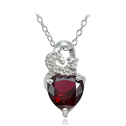 Sterling Silver 2Ct Tgw Simulated Ruby And White Topaz Double Heart Necklace