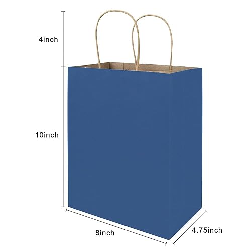 bagmad 50 Pack Inch Medium Blue Kraft Paper Bags with