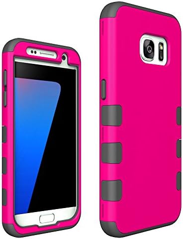 Galaxy S7 Case, Osurce Full Protection Heavy Duty Hybrid Soft Silicone Rugged Armor Hard Inner Case Cover for Samsung Galaxy S7 - Shock Absorbing (Black + Hot Pink)