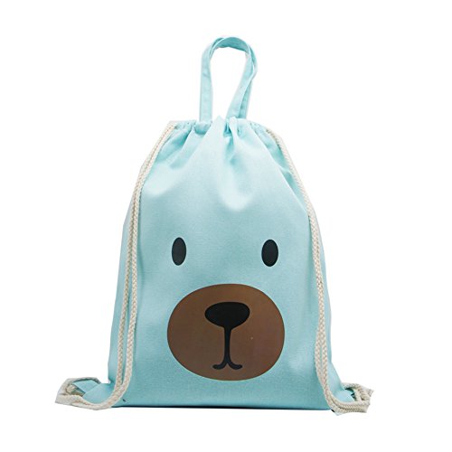 Artone Cartoon Bear Drawstring Bag Travel Daypack Sports Portable Backpack Canvas Handbag Green