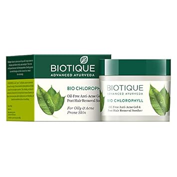 Biotique Bio Chlorophyll Oil Free Anti-Acne Gel & Post Hair Removal Soother For Oily & Acne Prone Skin, 50G