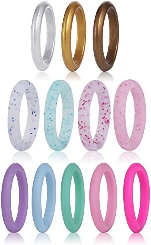 Thin Silicone Wedding Ring for Women Set, Stackable Narrow Alternative Rubber Bands workout – Copper, Gold, Silver, Rose Red, Pink, Hot Pink, Teal/Mint, Blue, Purple, Glitter/Glossy - by Simpleonly