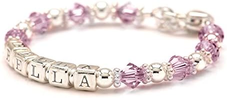 Personalized Baby Charm Bracelet - Sterling Silver Beads - Any Birth Month Crystal