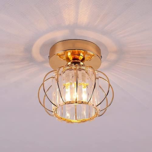 FRIXCHUR Gold Mini Crystal Chandelier Ceiling Light Modern Semi Flush Mount Ceiling Light Fixture Small Lamp Shade for Bedroom Kitchen Hallway Staircase Closet Dining Room E27 Base