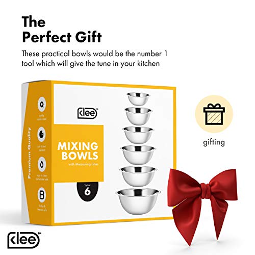 Klee 6-Piece Premium Stainless Steel Mixing Bowls with Measurements (Set of 6) - Thumbnail 4
