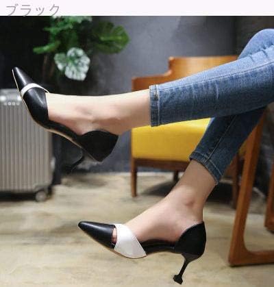 Amazon ノーブランド品 靴 白 革靴 ローヒール 細いヒール ファッション スプライシング 女性 春秋 新しいデ シューズ