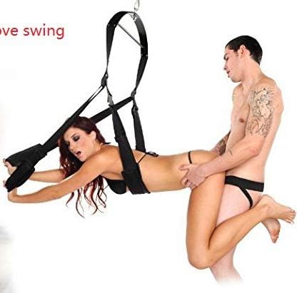 Adult Indoor Swing Set, Sē&x Swing Hanging Swing for Comfortable Support with Strong Nylon, Including Steel Triangle Frame and Spring for Couples(Black)