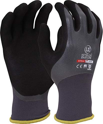 UCI Nitrilon Duo-Lite Fully Double Coated Nitrile Waterproof 18gg Grip Gloves (8 / Medium)