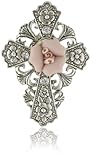 The Vatican Library Collection Pink Floral Cross Brooch