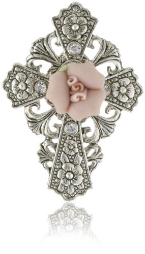 UPC 011996031954, The Vatican Library Collection Pink Floral Cross Brooch