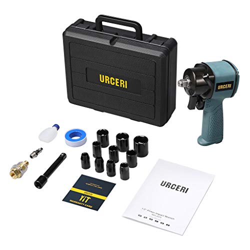 URCERI Impact Wrench Air 1/2" Super Duty Pneumatic Tool Power Composite Impact Wrench, High Torque, Square Drive, 10Pcs Driver Impact Sockets