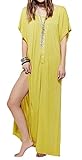 R.Vivimos Women Short Sleeve Casual O-Neck Maxi Long T-Shirt Dresses Large Yellow