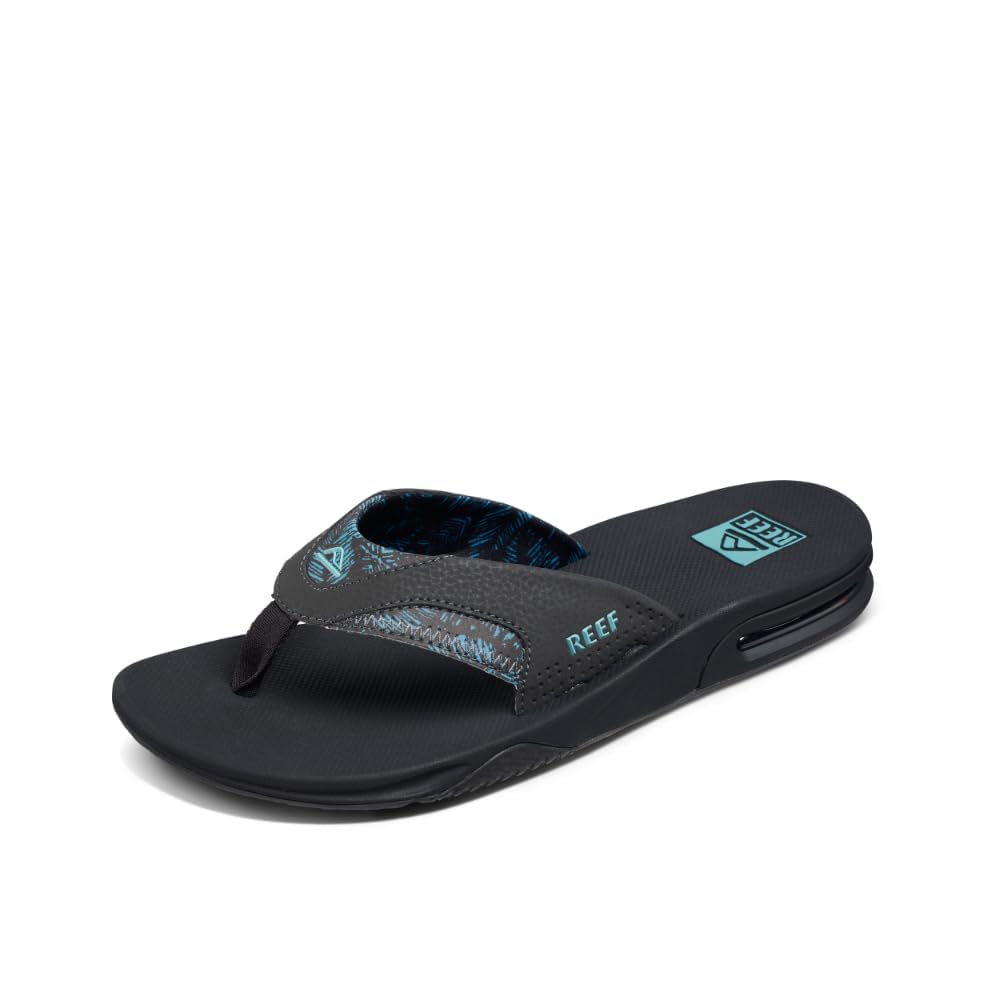 REEF Fanning Men’s Bottle Opener Flip Flop, Arch Support, Aquifer Palm, 13
