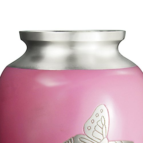 MEILINXU Cremation Urn for Human Ashes Adult Large and Memorial Urn - Hand Made in Brass & Hand Engraved - Extra Large Cremation Urns for Adults Burial (Pink Butterfly, Funeral Urns for Ashes - Thumbnail 2