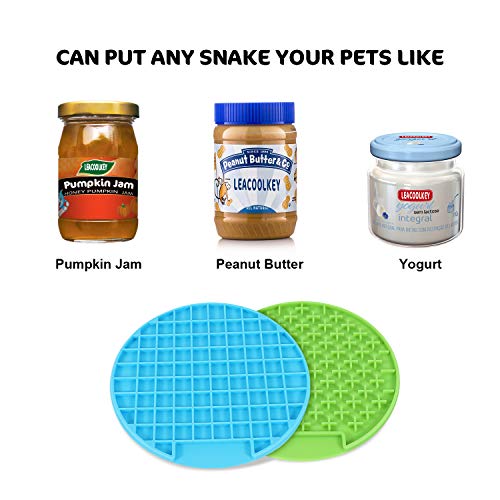 WERFORU Buddy Treat Mat, Dog Lick Pad With Suction, Slow Feeder Lick Mat, Promote Health/Fun Feeder Licking Mat For Pet Training and Grooming 2 Pack (Blue & Green)