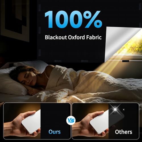 200 x 145cm Blackout Blinds Stick On, 100% Black Out Blinds for Window 420D Oxford Fabric, Portable No Drill Stick On Window Curtain with Hook & Loop Tabs for Travel, Bedroom, Car